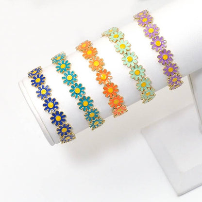 Colorful Daisy Flower Gold Adjustable Bracelet, Sku#X374