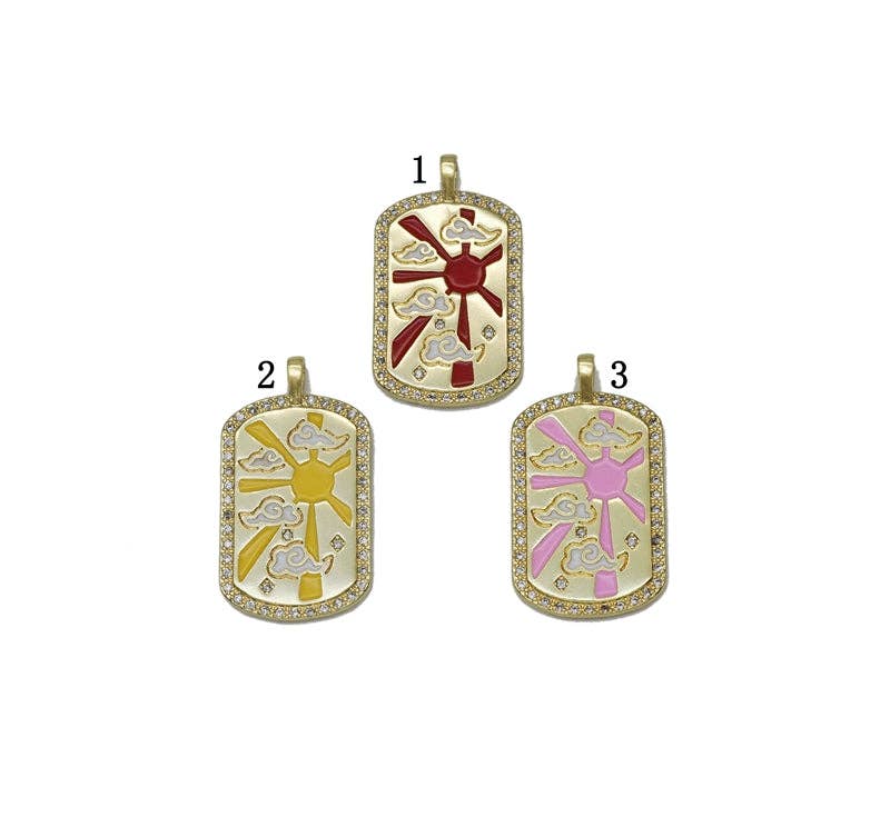 Enamel Sun Rising Over the Cloud Tag Charm, Sku#JL147