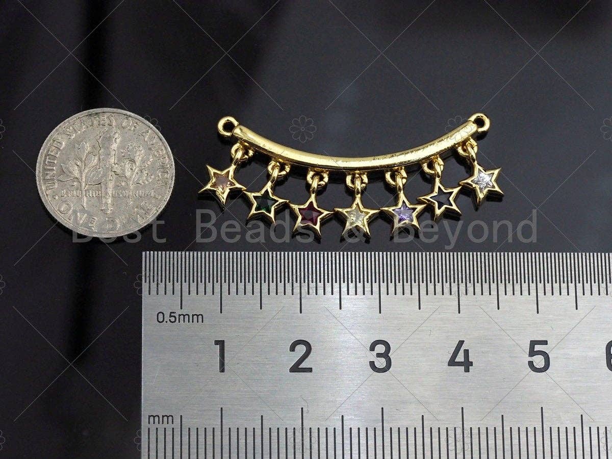Rainbow CZ Star Bagette CZ Dangle Connector, Princess Cut Dangle,  Star Rectangle Shape Necklace Pendant, 13x36mm, sku#JL01