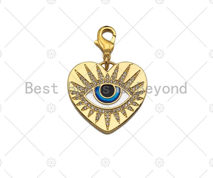 CZ Micro Pave 18k Gold Enamel Evil Eye On Heart Shape Pendan