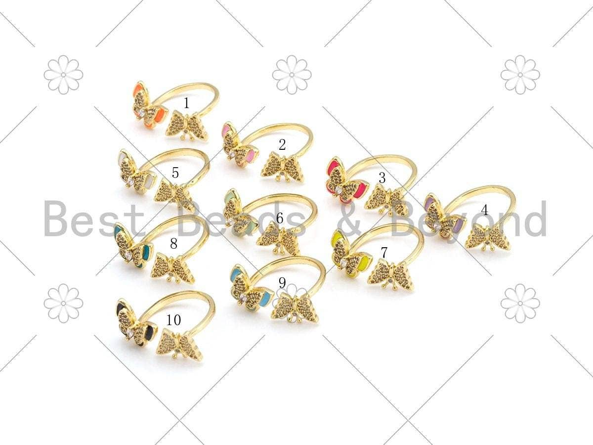 CZ Enamel Butterfly Shape Adjustable Ring, Sku#X272