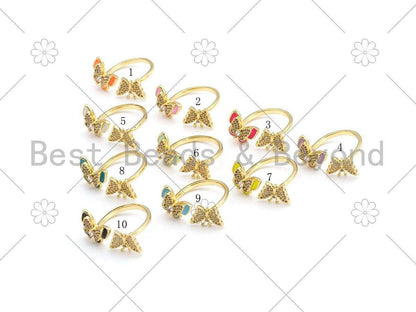 CZ Enamel Butterfly Shape Adjustable Ring, Sku#X272