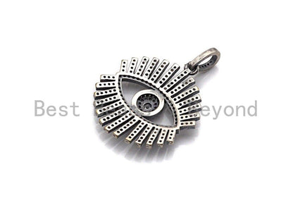 CZ Micro Pave Sparkly Eyelash Shape Pendant, Antique Silver Tone, Cubic Zirconia Pave Pendant, 27x30mm,sku#X131