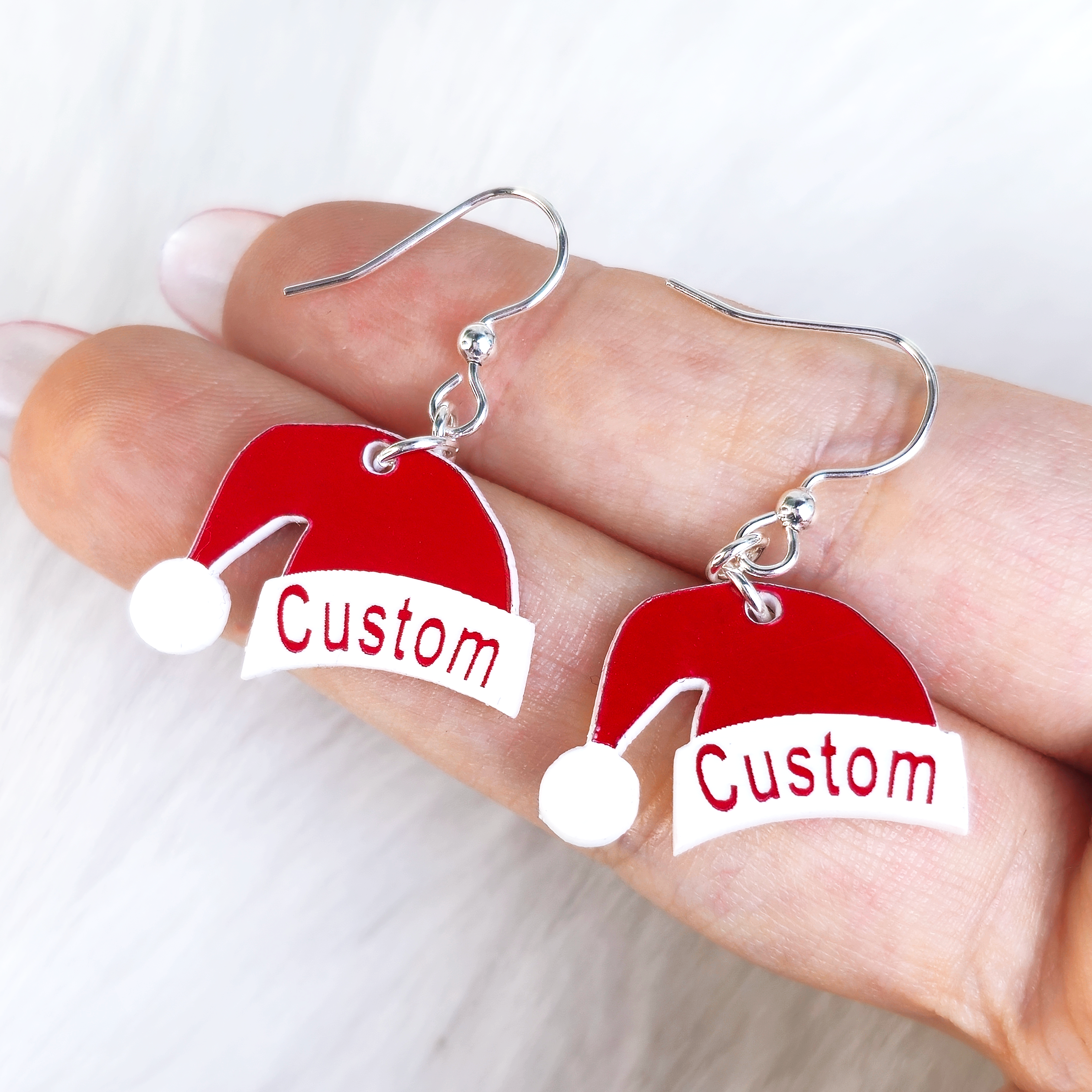Custom Santa Hat Personalized Fishhook Dangle Earrings