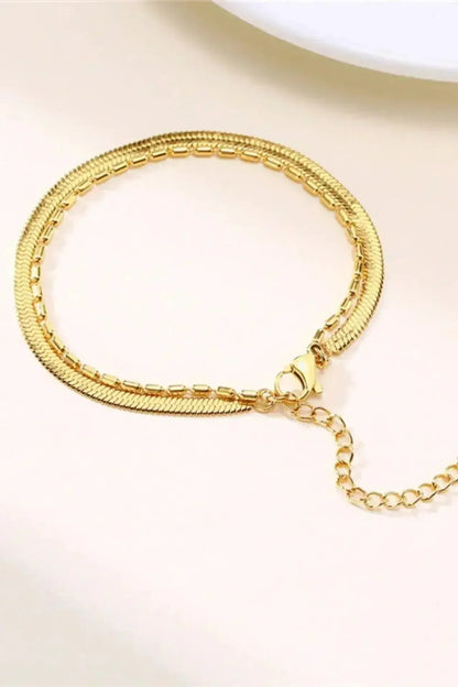 18K Gold Double Chain Bracelet - Flat & Link Style Adjustable Bangle | Femstylo