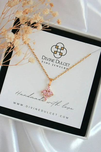 Pink CZ Pendant Necklace - 24K Gold Plated Dainty Jewelry | Femstylo