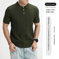 Mens Light-Luxury Rib-Knit Polo Shirt