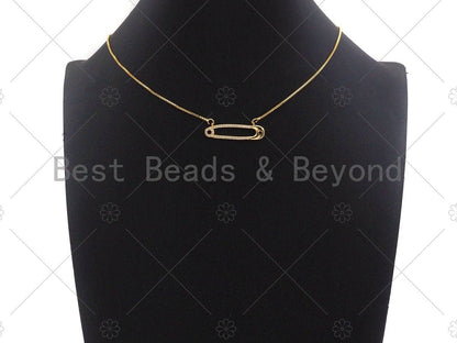 CZ Micro Pave Safety Pin Shape Pendant,sku#L282