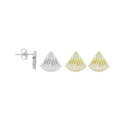 Clear CZ Fan Shape Stud Earrings, Sku#A417