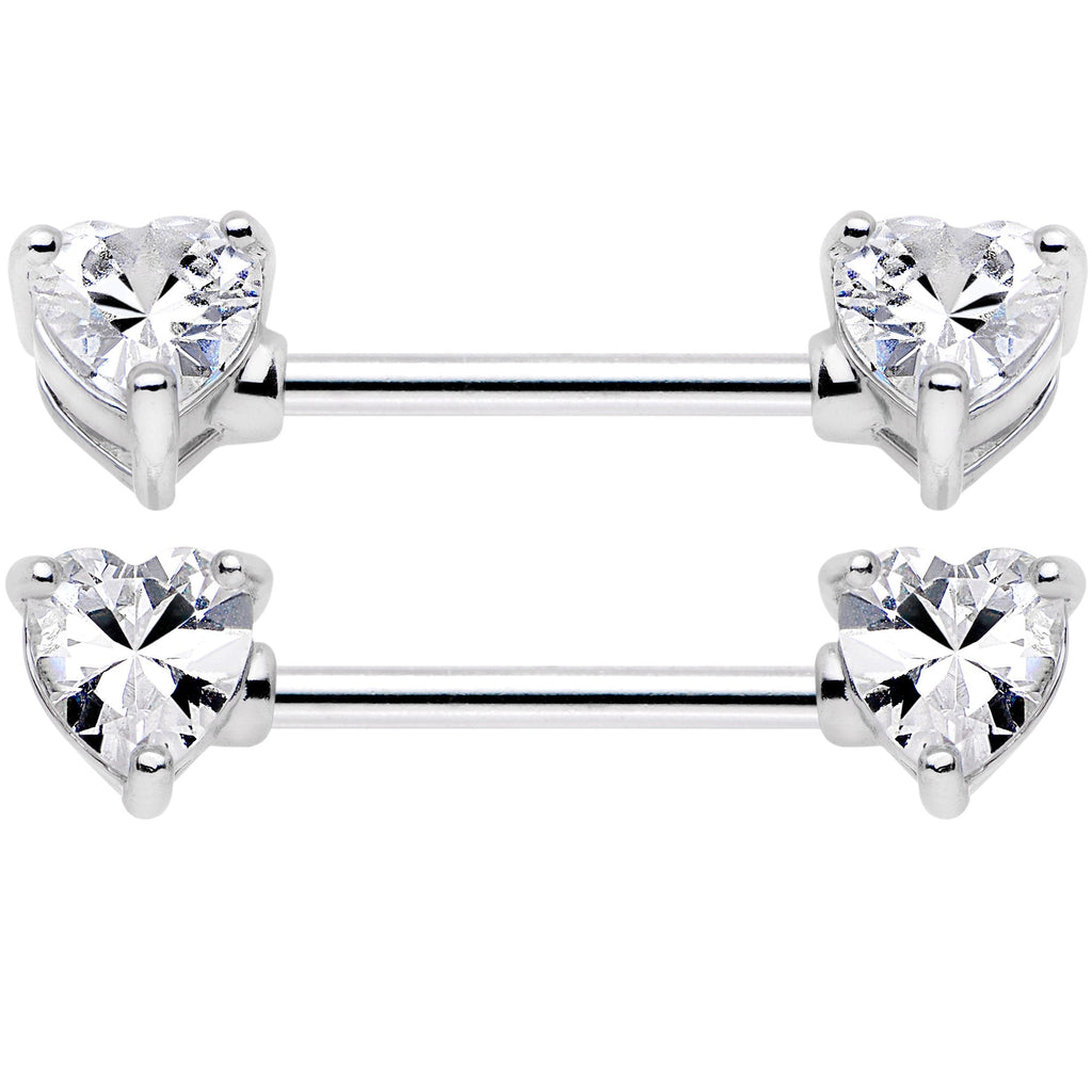 14G 9/16 Multi Color Heart Gem Barbell Nipple Ring Pack Set of 6