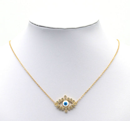 Gold CZ Enamel Evil Eye Connector, Sku#LD329