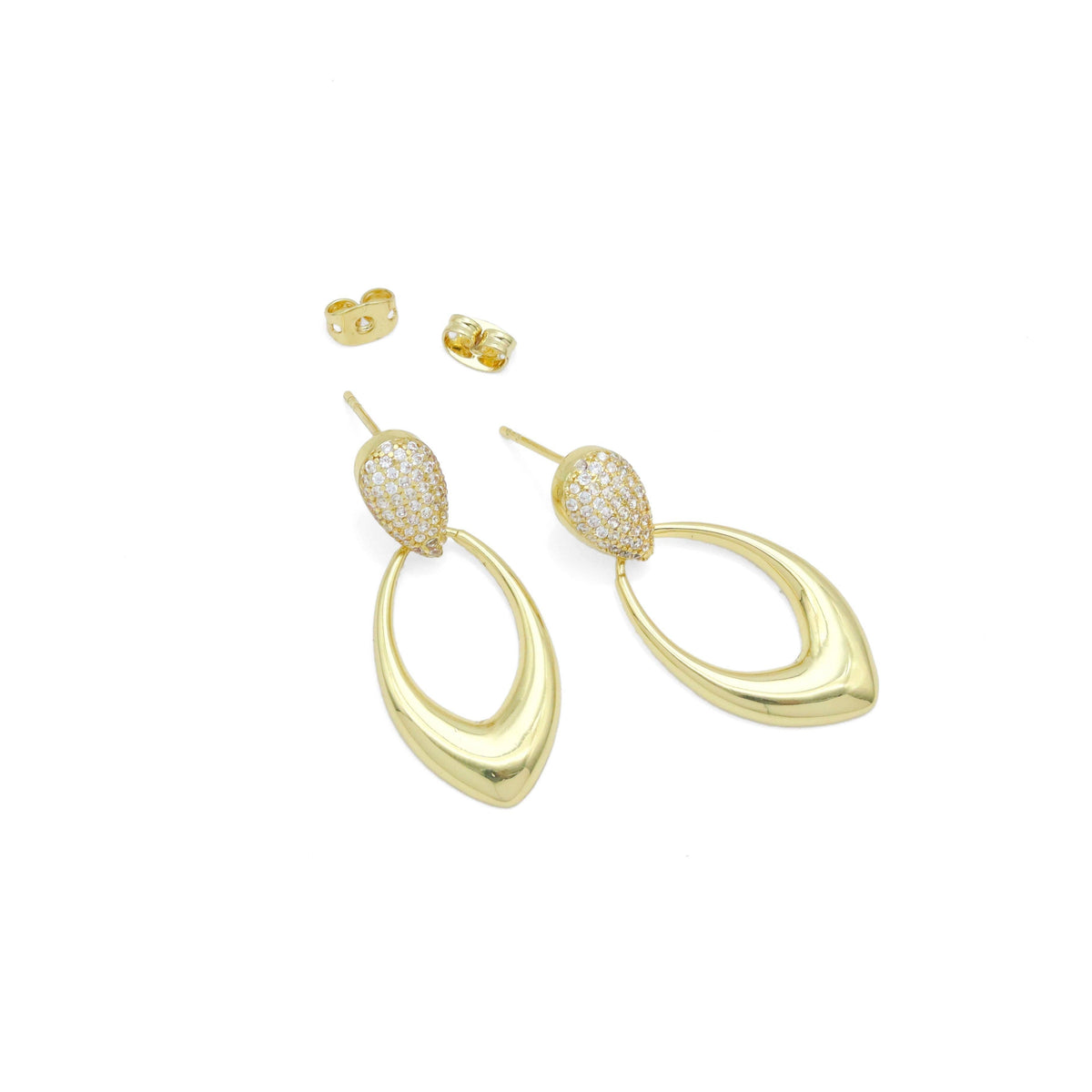 Gold Silver Clear CZ Teardrop Shape Earrings, Sku#A343