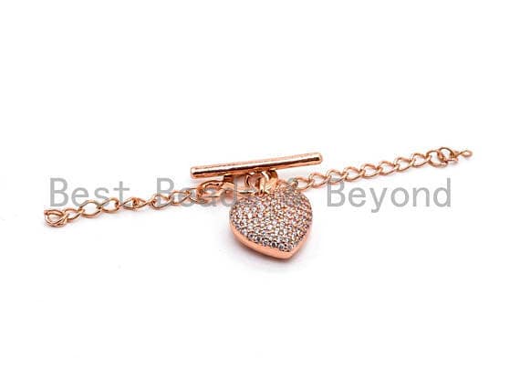 1set, CZ Micro Pave Heart Shaped Toggle Clasp, CZ Pave Gold,Silver,Black,Rose Gold Toggle Clasp for Jewelry Making, 13mm, sku#AA2