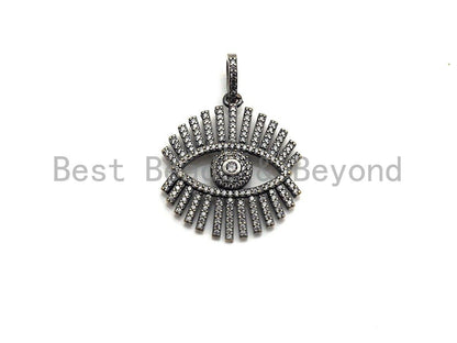 CZ Micro Pave Sparkly Eyelash Shape Pendant, Antique Silver Tone, Cubic Zirconia Pave Pendant, 27x30mm,sku#X131