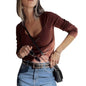 Womens Solid-color Slim-fit Long-sleeve Top