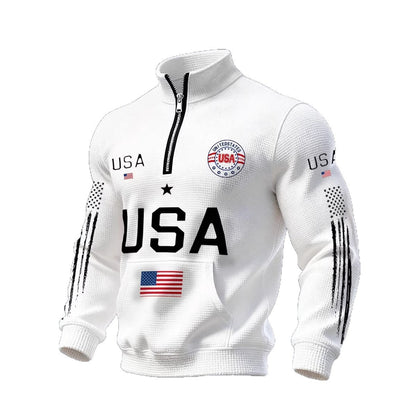 Mens Half-zip Hooded Sweatshirt With A Stand-up Collar Design