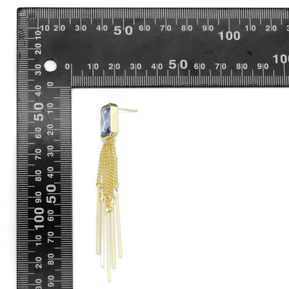 Gold Rectangle CZ With Dangle Link Earrings, Sku#LD467