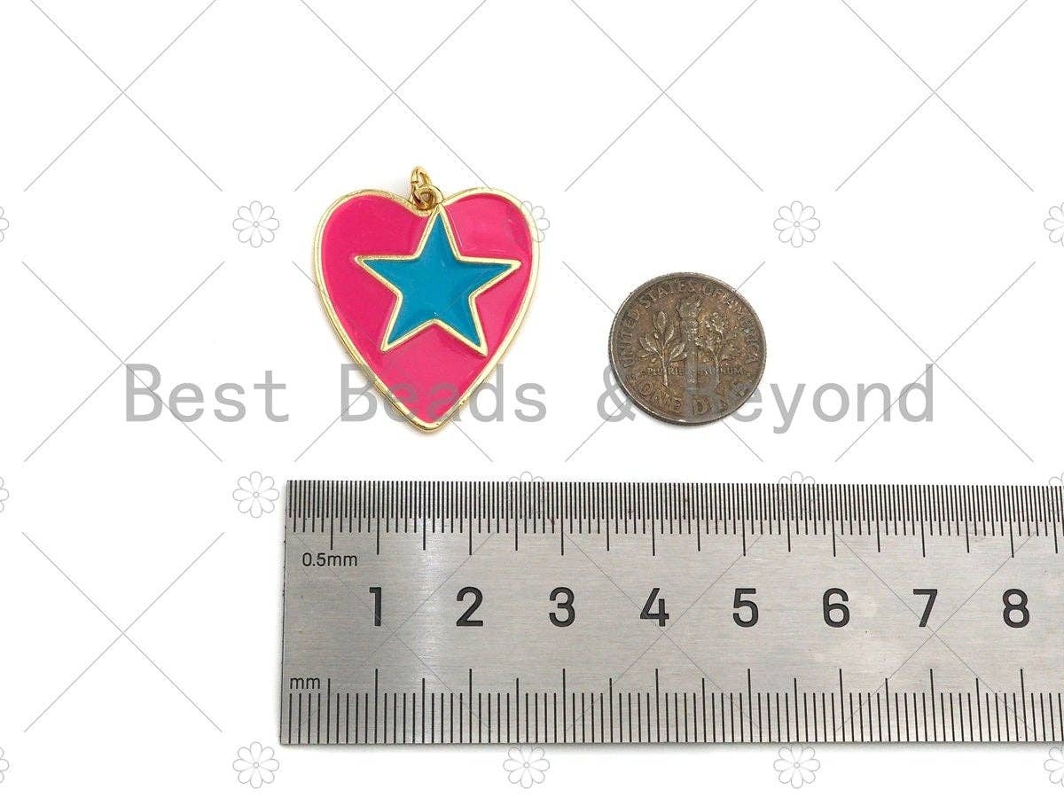Enamel Colorful Star On Heart Shape Pendant, Enamel Jewelry,Sku#L486