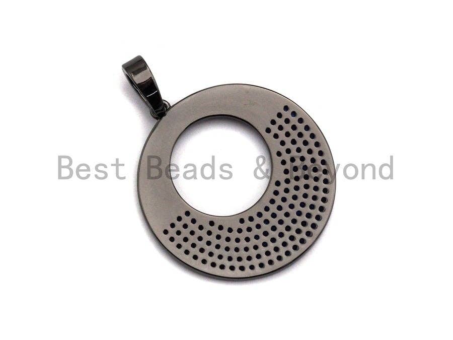 Colored CZ Micro Pave Round Hollow out Pendant, Fuchsia/Black/Cobalt CZ Pave pendant, Frame Shape Pendant, 30x40mm, sku#X101