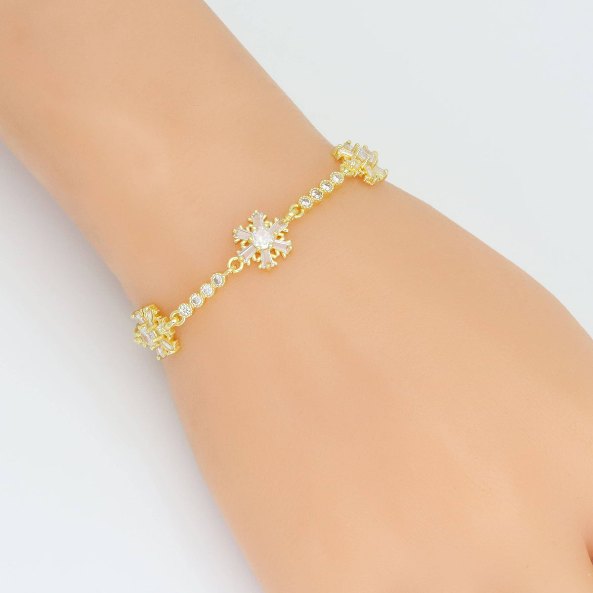 Clear CZ Flower Link Bracelet, Sku#A345