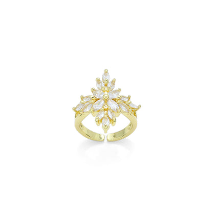 Baguette CZ Gold Flower Cross Statement Adjustable Ring, Sku#LD578