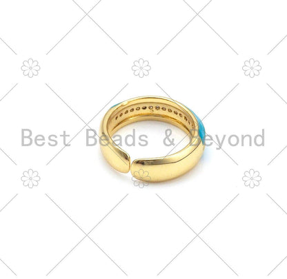 CZ Micro Pave Colorful Enamel Band Adjustable Ring, Sku#X251