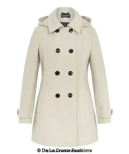Womens Wool Feel Double Breasted Hooded Coat