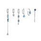 Multi Sets of Blue Flower Pierced Earrings, 4-6pcs, 18k Gold Plated Stud Drop Hoop Huggie Cuff Chain, S925 Needle