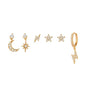 Multi Sets of Chic Star&Moon Earrings, 3-6pcs, 18k Gold Plated Stud Drop Hoop Huggie Cuff Chain, S925 Needle