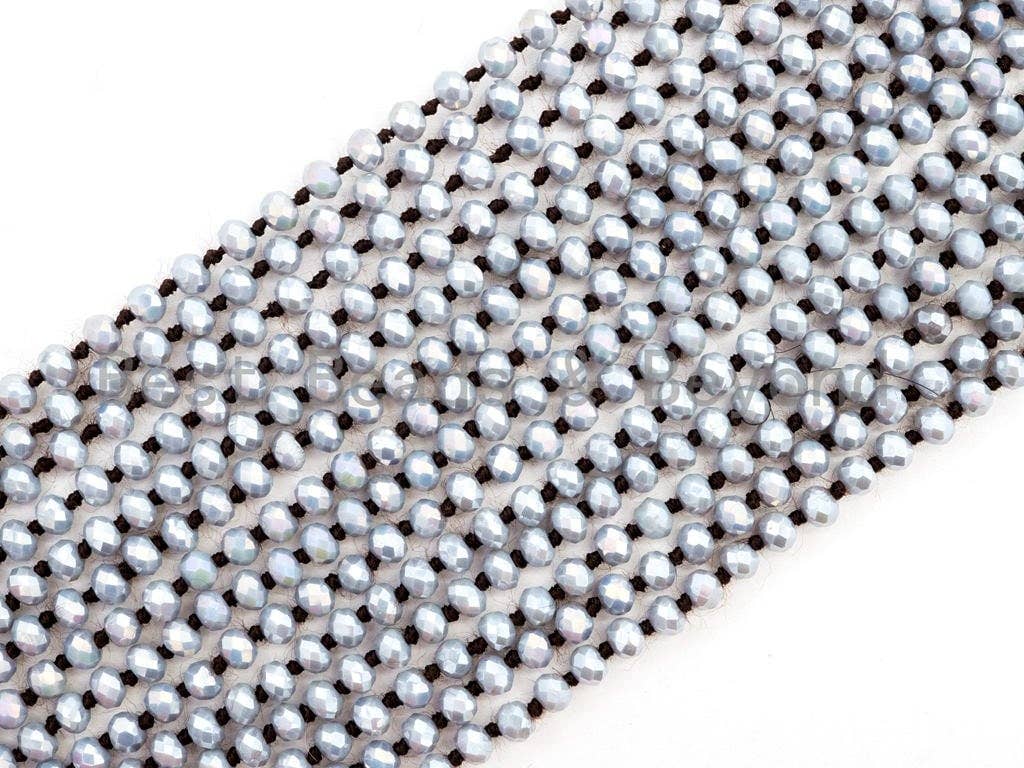 60 Long Hand Knotted AB Gray Color Crystal Necklace, Long Necklace, Gray Color 2x4mm Rondelle Faceted Crystal Beads, SKU#D13