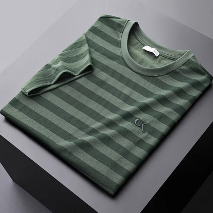 Striped Ice Silk Linen-like Short Sleeve Men's Slim Fit