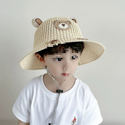 Bear Sun-proof Straw Hat Baby Travel Breathable Sun Hat