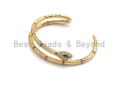 CZ Coiled Snake Bracelet with Emerald Eyes, Sku#X154
