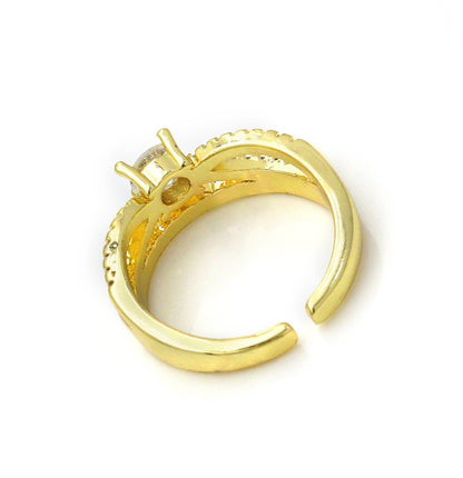 CZ Gold Criss Cross Link Adjustable Ring, Sku#LD339