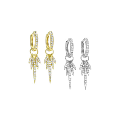 CZ Gold Silver Dangle spike Leaf  Earrings, Sku#A147