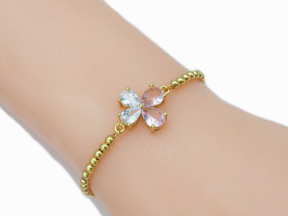 Clear Pink Drop Shape CZ Flower Connector Charm, Sku#LD332
