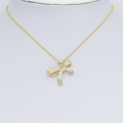 Gold Clear CZ Bowknot Charm Pendant, Sku#LK970