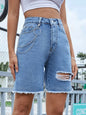 Distressed Raw Hem Denim Shorts