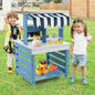 Double-sided Wooden Play Kitchen and Grocery Stand with Stoves for Kids 3+ Years Old