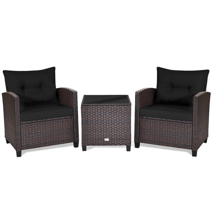 3 Pcs Patio Rattan Furniture Set Cushioned Conversation Set Coffee Table-Beige