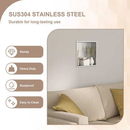 Brushed Stainless Steel Wall Shower  Niche , Double Recessed Shower Shelf for Bathroom