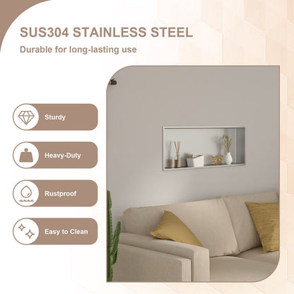 Brushed Stainless Steel Wall Shower  Niche , Double Recessed Shower Shelf for Bathroom