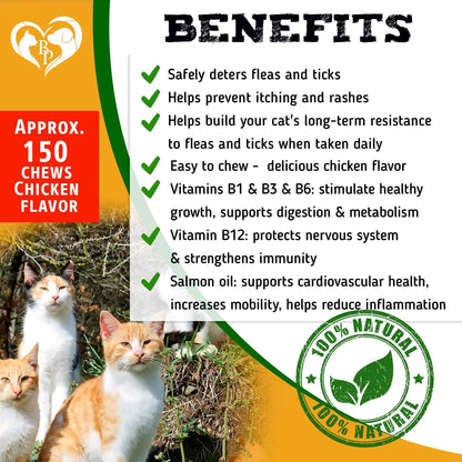 Flea and Tick Prevention Chewable Pills for Dogs and Cats Revolution Oral Flea Treatment for Pets Pest Control Natural Defense Chewables Small Tablets Chicken FLavor for Cats