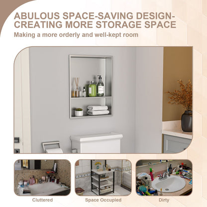 Brushed Stainless Steel Wall Shower  Niche , Double Recessed Shower Shelf for Bathroom