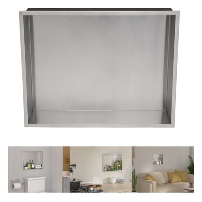 Brushed Stainless Steel Wall Shower  Niche , Double Recessed Shower Shelf for Bathroom