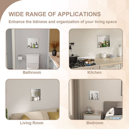 Brushed Stainless Steel Wall Shower  Niche , Double Recessed Shower Shelf for Bathroom