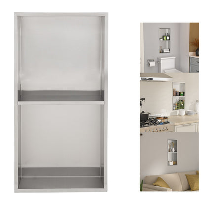 Brushed Stainless Steel Wall Shower  Niche , Double Recessed Shower Shelf for Bathroom