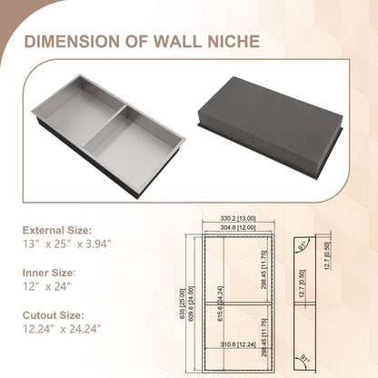 Brushed Stainless Steel Wall Shower  Niche , Double Recessed Shower Shelf for Bathroom