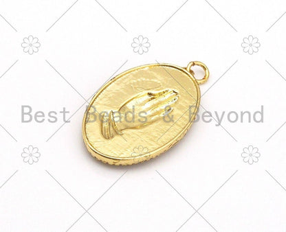 CZ Micro Pave Praying Hands Oval Shape Pendant, Gold Filled Oval Pendant, Praying hands charm, 20x32mm,Sku#L607