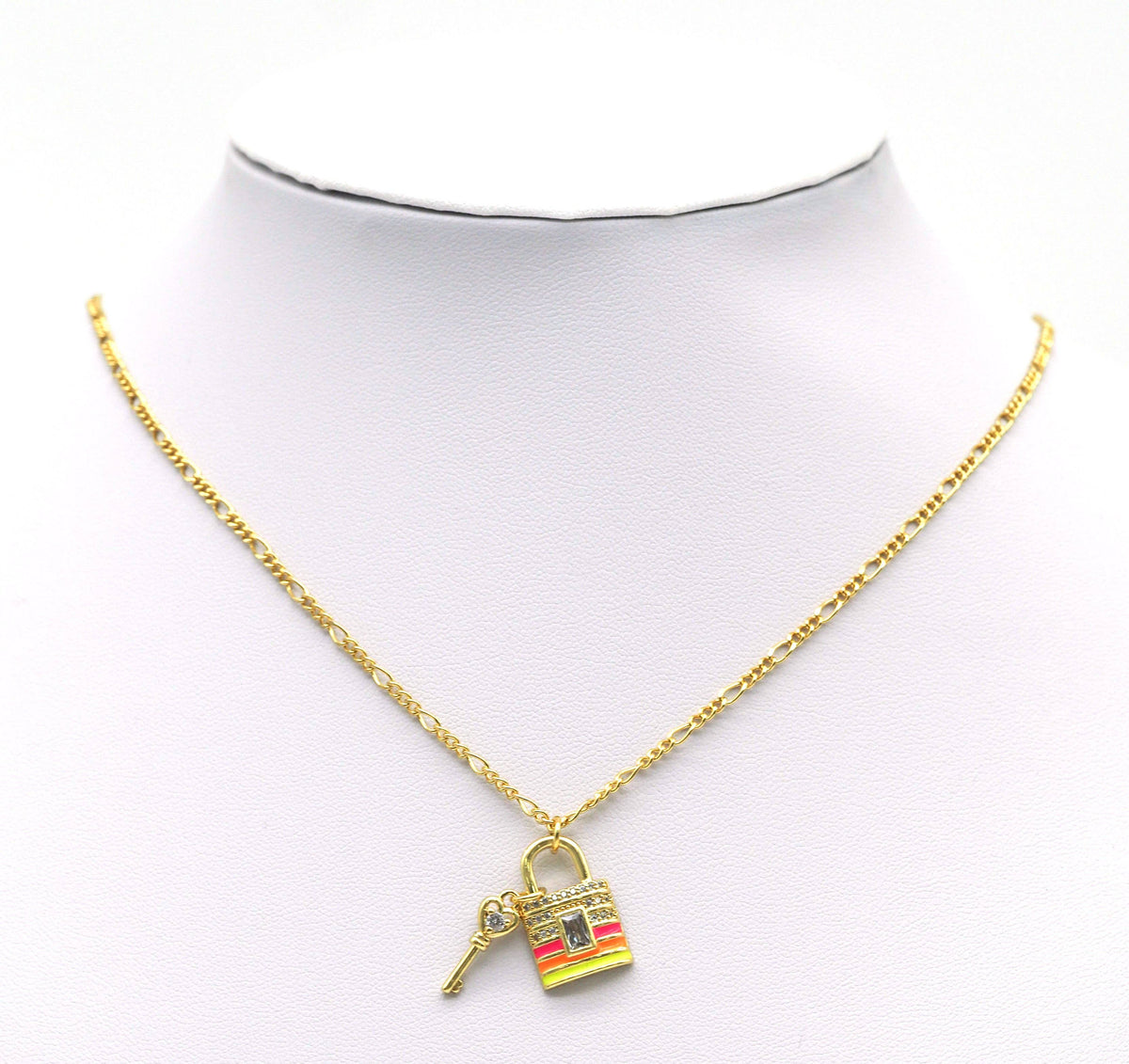 CZ Enamel Lock with Key Charm, Sku#LD282